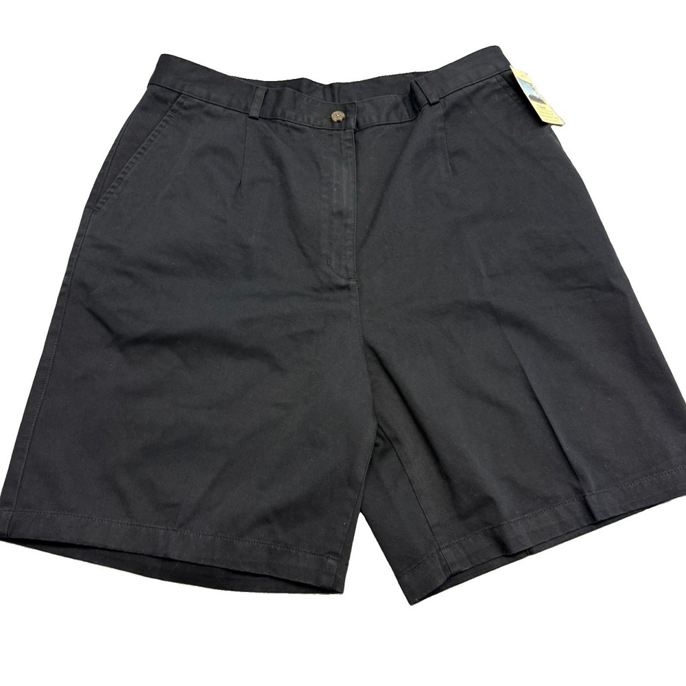 LL Bean Womens Navy Blue Chino Shorts Size 18 Cotton High Rise Flat Front 0PC31